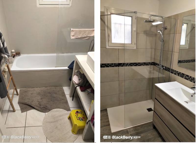 Avant/Après Rénovation d'une salle de bain avec baignoire en douche